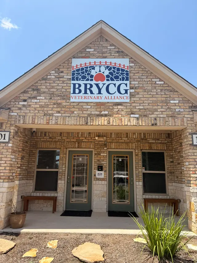 The Brycg Veterinary Alliance office entrance and sign at 1464 E Whitestone Blvd, Cedar Park